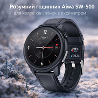 Розумний годинник Aiwa SW-500 для чоловіків і жінок з оксиметром (SpO2) 1,4-дюймовий дисплей, контроль температури