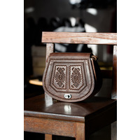 Шкіряна Коричнева Жіноча Етно Сумка Ручної Роботи OBRUO 319