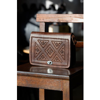 Шкіряна Коричнева Жіноча Етно Сумка Ручної Роботи OBSERVO 298