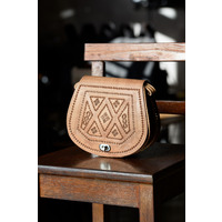 Шкіряна Світло-Коричнева Етно Сумка Ручної Роботи OBRUO 317