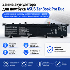 Акумулятор для ноутбука Asus ZenBook Pro Duo UX581 C42N1846: 15.4V, 62Wh, 100% сумісність