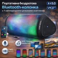 Портативна бездротова Bluetooth-колонка з 7 світлодіодними режимами освітлення, Bluetooth-колонка 5.0 із справжнім стереодинаміком