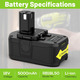Акумулятор літій-іонний ARyee 18V 5000mAh сумісний з Ryobi ONE+ P102 P108 BPL-1815 батарея для електроінструменту