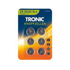 ​​​​​​​Батарейки таблетки CR 2016 6 шт 3V Lithium сріблястий TRONIC