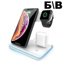 Бездротове зарядний пристрій Wireless Charger 3в1 для iPhone, Apple Watch, AirPods біле Б/В