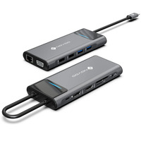 Док-станція NOVOO 12in1 Pro USB C, багатопортова, 4K, HDMI, VGA, Ethernet 1000 Мбіт/с, зарядка PD 100 Вт, 3 USB 3.0 слоти SD/TF Th