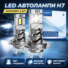 LED автолампи H7 Sinoparcel — комплект 2 шт, світлодіодні лампи для фар авто, яскраве біле світло