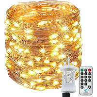 Світлодіодна гірлянда нитка "Роса" 20м з пультом, від USB та мережі 220V, 200 LED, 8 режимів, IP44, Теплий білий