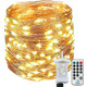 Світлодіодна гірлянда нитка "Роса" 20м з пультом, від USB та мережі 220V, 200 LED, 8 режимів, IP44, Теплий білий