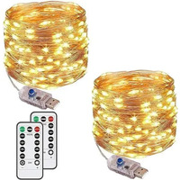 Гірлянда нитка + пульт ДК, 2х10м, 100 LED, 8 режимів, від USB теплий жовтий