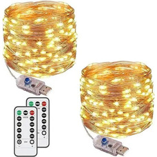 Гірлянда нитка + пульт ДК, 2х10м, 100 LED, 8 режимів, від USB теплий жовтий