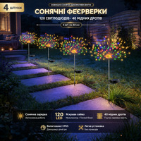 Сонячні LED феєрверки YOTOZU (4 шт.) — магія світла для саду, 120 LED, гнучкі форми, IP65, мультиколор