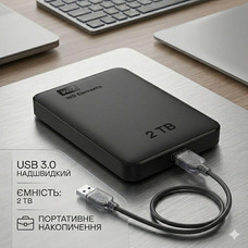 Зовнішній жорсткий диск WD Elements 2TB Portable USB 3.0, 2.5", швидкий, сумісний з Windows/Mac, чорний
