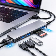 Концентратор RayCue 6-в-2 USB 3.0, високошвидкісний адаптер-док-станція Thunderbolt 5K Type-C з SDTF-для ноутбука MacBook Pro