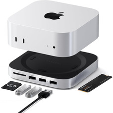 Концентратор Підставка-хаб Satechi Stand & Hub для Mac mini M4 / Pro: корпус SSD NVMe, 3xUSB-A, SD-зчитувач, алюміній, Silver