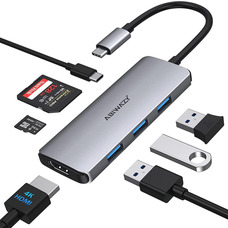 Адаптер USB-C Hub для MacBook Pro Air, 7-в-1 USB-C Dongle, аксесуари для Mac, USB-C Multiport з 4K HDMI, 3 порти USB 3.0, 100 Вт