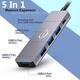 Багатопортовий адаптер USB-C Hub, Vunvooker 5-в-1 USB-C Dongle з довгим кабелем, розширювач USB-C для ноутбука 100 Вт PD 4-портів