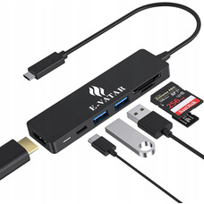 Концентратор USB-C Hub E-VATAR 6-в-1: 4K HDMI, 2xUSB 3.0, PD 100Вт, SD/TF — Універсальний адаптер для MacBook, Windows та OTG