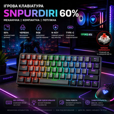 Механічна ігрова клавіатура Snpurdiri 60% Black-Grey: Red Switches, RGB підсвітка, Anti-Ghosting, знімний USB-C кабель