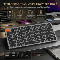 Бездротова Bluetooth клавіатура ProtoArc K90-A для Mac/iPad: підсвічування, металевий корпус, Multi-device, Space Gray
