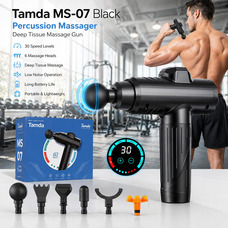 Перкусійний масажер Tamda MS-07 Black: Професійний масажний пістолет для всього тіла, 30 режимів, 8 насадок