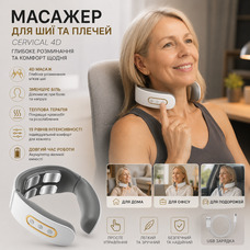 Масажер для шиї Cervical 4D — Бездротовий ударний роликовий масажер з підігрівом, Білий