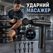 Перкусійний ударний масажер Zerolia MG-A3: професійний масажний пістолет, 30 швидкостей, 10 насадок, 2500 мАг, LCD