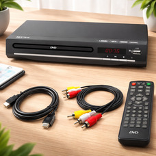 DVD-програвач KCR для телевізора, DVD/CD/MP3/AVI з USB-портом, виходом HDMI та AV (кабель HDMI та AV у комплекті), пульт