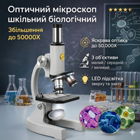 Оптичний мікроскоп шкільний біологічний 50000X зі збільшенням, металевий корпус, без живлення, для навчання