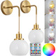 Настінні бра YHCDLAMP (2 шт), бездротові RGB світильники з пультом, акумуляторні, до 50 год, латунь, скляна куля