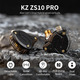 Навушники KZ ZS10 Pro Chrome/Black з мікрофоном: Гібридні IEM (4BA+1DD), Знімний кабель 2-pin 0.75мм, Hi-Fi звук
