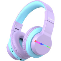 Дитячі Bluetooth-навушники iClever BTH12, кольорові світлодіодні підсвічування, бездротові, безпечна гучність 74/85 дБА