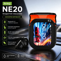 Бездротові навушники HTC NE20 Black: Bluetooth 6.0, шумопоглинання ENC, сенсорне керування, вологозахист IPX4, до 20 год звуку
