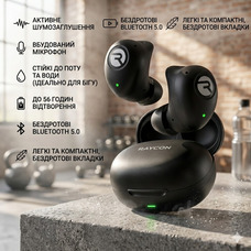 Бездротові навушники Raycon Fitness Earbuds Black: активне шумозаглушення ANC, IPX7 водозахист, 56 годин автономності