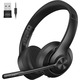 Бездротова гарнітура AOC Bluetooth 5.4 з мікрофоном — Навушники для роботи, Zoom, ПК, 30 год батареї, USB-C адаптер, Чорна