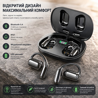 Спортивні Bluetooth-навушники BUABMEC Open-Ear — Бездротова гарнітура з кістковою провідністю, IPX7, 60 год, Чорні