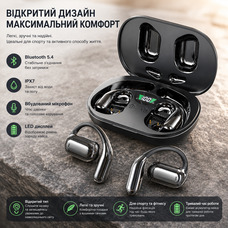 Спортивні Bluetooth-навушники BUABMEC Open-Ear — Бездротова гарнітура з кістковою провідністю, IPX7, 60 год, Чорні