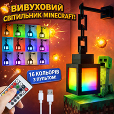 Світильник нічник Minecraft LED дитячий настінний акумуляторний 16 кольорів з пультом,Нічник Minecraft LED дитячий настінний