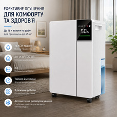 Осушувач повітря компресорний Fwoueot: 16л/24год, до 45 м², бак 2л, тихий режим, автоматичне розморожування, Білий