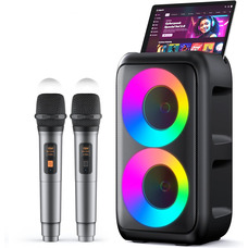 Караоке-машина для дорослих і дітей, портативна Bluetooth-колонка з 2 бездротовими мікрофонами, режим TWS та підсвічуванням