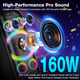Bluetooth колонка BOHINI T77 160Вт, потужний бумбокс із сабвуфером, RGB підсвітка, TWS, гучний стереозвук, бас