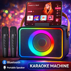 Караоке-машина, портативна Bluetooth-колонка з 2 бездротовими мікрофонами для дорослих та дітей зі світлодіодними лампами, караоке