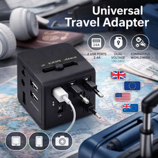 Універсальний адаптер подорожей Travel Adapter 2 порти USB 2.4A, подвійна напруга 100-240 В, сумісний з пристроями по всьому світу