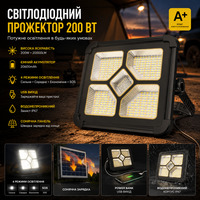 Акумуляторний прожектор iodoo 200W 20600mAh Сонячна панель Переносний ліхтар 20000 Lm IP66 для кемпінгу та дому