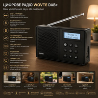 Портативний цифровий радіоприймач WOVTE DAB/DAB+/FM з Bluetooth акумуляторний кишеньковий міні приймач Чорний