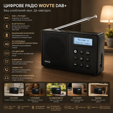 Портативний цифровий радіоприймач WOVTE DAB/DAB+/FM з Bluetooth акумуляторний кишеньковий міні приймач Чорний