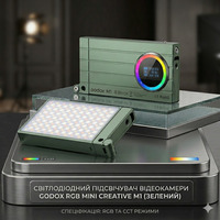 Відеосвітло Godox RGB Mini Creative M1 Green: Акумуляторне LED-світло 2500K-8500K, CRI 97, 15 FX-ефектів, Зелений