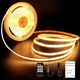Світлодіодна стрічка COB ROUKLE 5м 24V Теплий білий 2700K — 2400 LED, CRI90+, з пультом та блоком живлення, суцільне світло