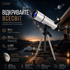 Професійний телескоп-рефрактор 80/500 мм для дорослих: FMC оптика, 180x збільшення, екваторіальне монтування, адаптер для фото