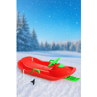 Міцні дитячі санки-льодянки з кермом і поручнем-гальмом з морозостійкого пластика, червона